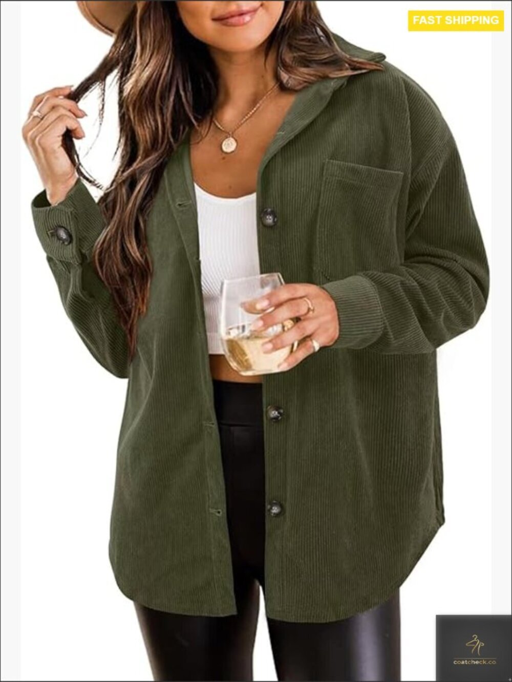 Womens Long Sleeve Button Down Shacket Casual Plaid Jacket with Pockets